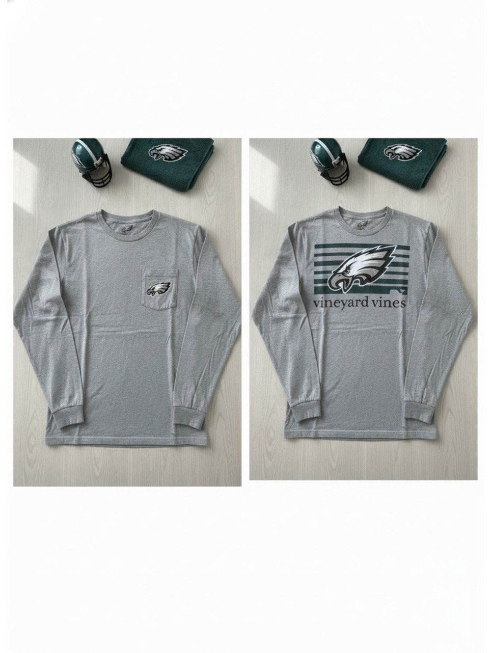 Vineyard Vines Philadelphia Eagles Long Sleeve T-Shirt Small Gray Cotton